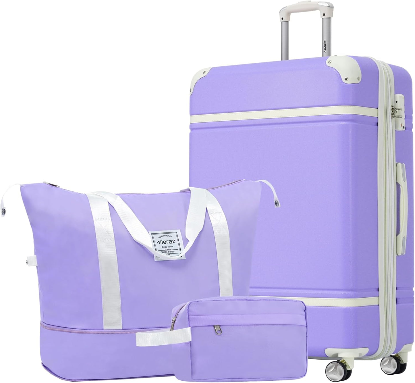 Merax Suitcase Set 24 inches Expandable Luggage with TSA Lock Spinner Wheels Hardshell Lightweight Vintage Luggage with Travel Bag,Purple