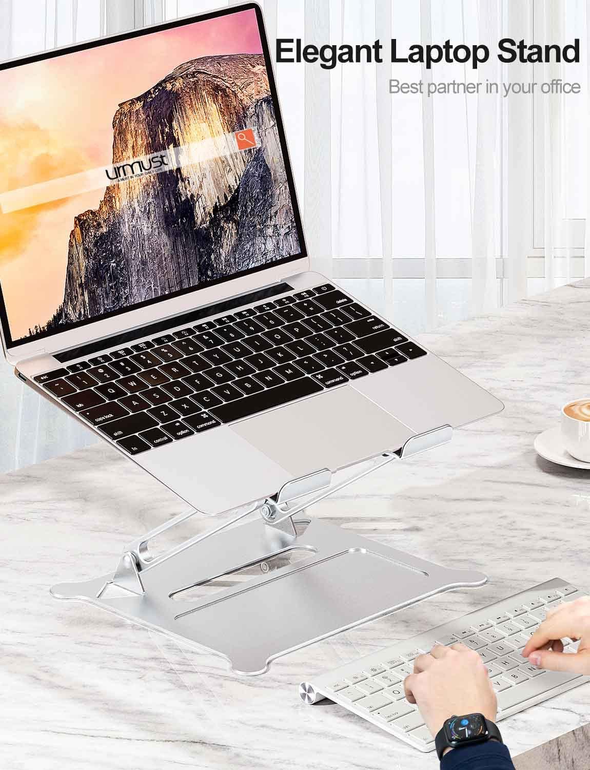 Urmust Laptop Notebook Stand Holder Adjustable Ultrabook Stand Riser Portable Compatible with MacBook Air Pro HP Dell XPS Lenovo All laptops 10-15.6"(Silver)