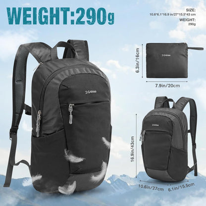 G4Free Packable Hiking Backpack 20L Lightweight Foldable Travel Daypack with Thickened Back Panel for Men Women(Black)