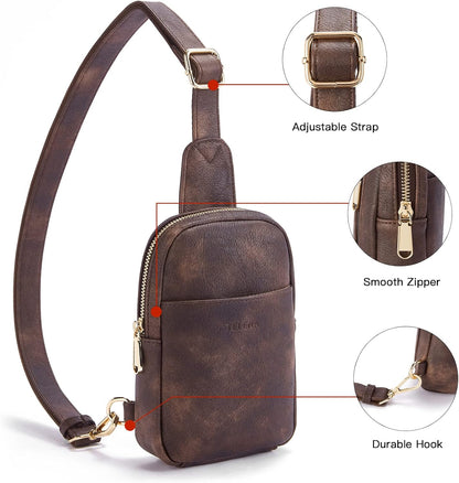 Telena Small Sling Bag for Women Leather Crossbody Fanny Packs Chest Bag for Women