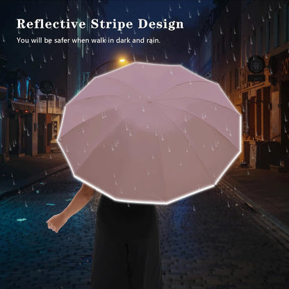 Large Double-Ribs Umbrella Automatic Folding Umbrella for Women Men, Travel, UPF 50+ UV Protection