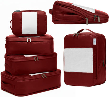 6-Pack Compression Packing Cubes Travel Essentials - Lightweight, Water-Resistant Luggage Organizer Bags with Handles, Durable Travel Accessories Suitcase Organizer (Burgundy)