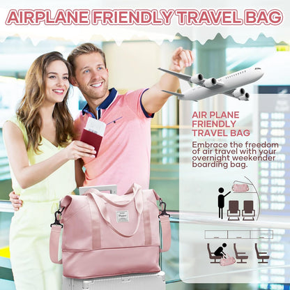 Travel Duffel Bag, Sports Tote Gym Bag, Shoulder Weekender Overnight Bag for Women