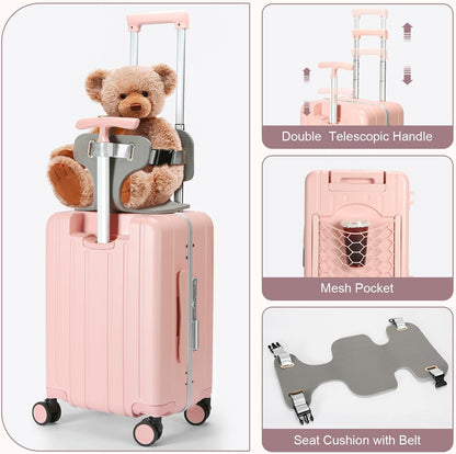 MRPLUM Carry On Luggage Double Handle Suitcase with Net Pocket,Hard Shell Spinner Wheels Luggage with TSA Lock&Seat Belt,20 inch,Pink