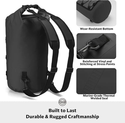 STOVER 5/10/25/30/40/55L Waterproof Backpack- Floating Dry Bag for Kayaking, Travel, Beach, Hiking, & Camping, Men/Women