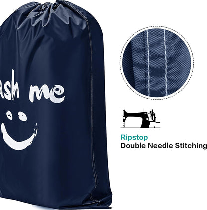 HOMEST 2 Pack XL Wash Me Travel Laundry Bag, Dirty Garments Organizer, Large Enough to Hold 4 Loads of Clothes, Easy Fit a Hamper or Clothing Basket, Azure and Blue