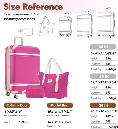Merax Suitcase Set 28 inches Expandable Luggage with TSA Lock Spinner Wheels Hardshell Lightweight Vintage Luggage with Travel Bag,Pink