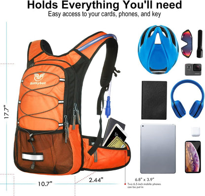 Insulated Hydration Backpack Pack with 3L BPA Free Leak Proof Water Bladder, Large Storage Lightweight Hiking Daypack with Waist Pouches & Cooler Layer, for Running, Biking, Camping, Festival