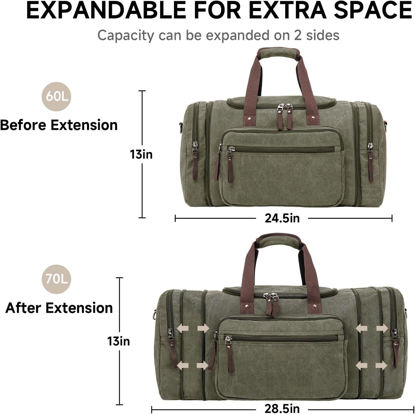 Canvas Expandable Duffle Bag for Men Traveling, Luggage Travel Bag Weekender Overnight Bag,Mens Gym Carry on Duffel Bags