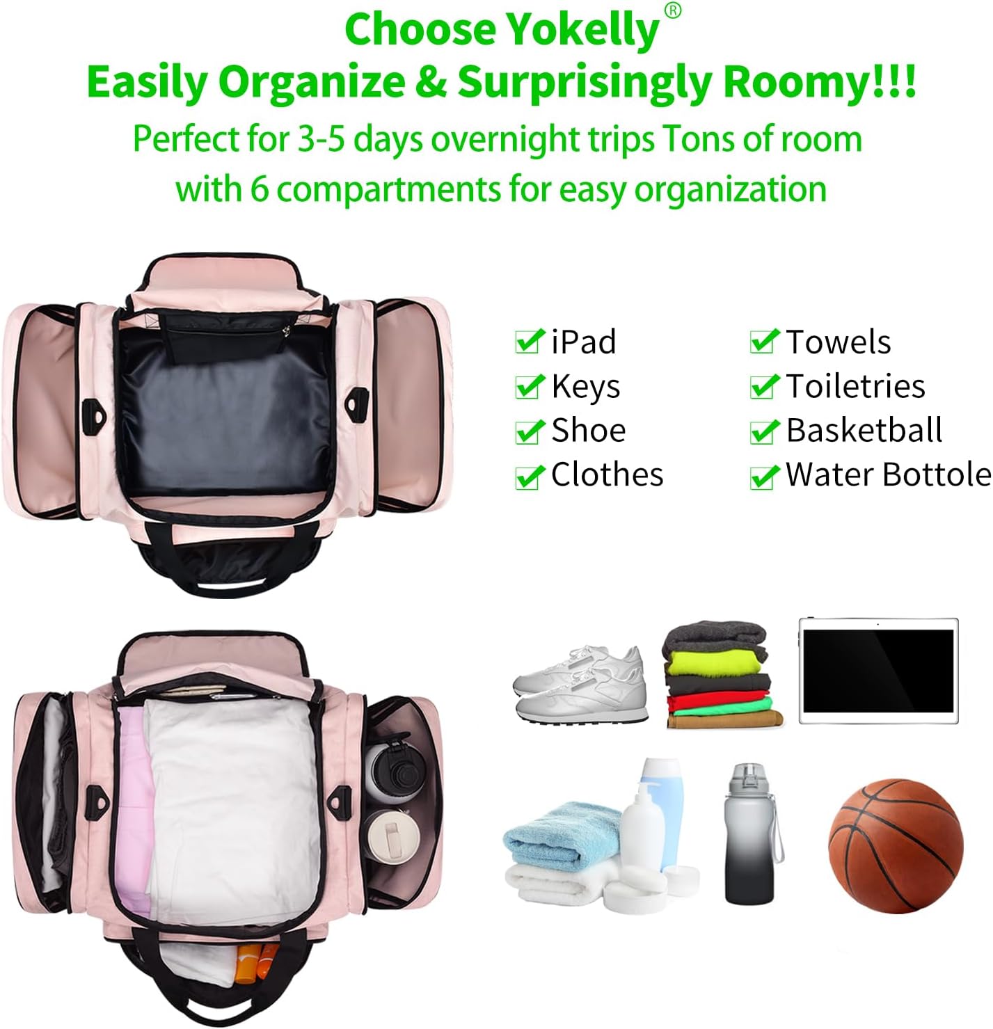 Sports Duffel Bag 20 inch for Travel Gym - Pink