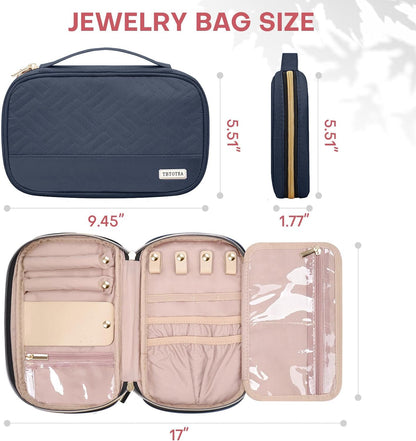 Jewelry Travel Case Organizer for Necklaces, Earrings, Rings, Bracelet, Watch, Soft Sided, Blue