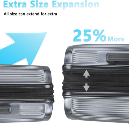 20 Inch Lightweight Expandable Carry On Luggage, PC Hardside Suitcase with Spinner Wheels & TSA Lock, Carry-on 20-Inch, Gray