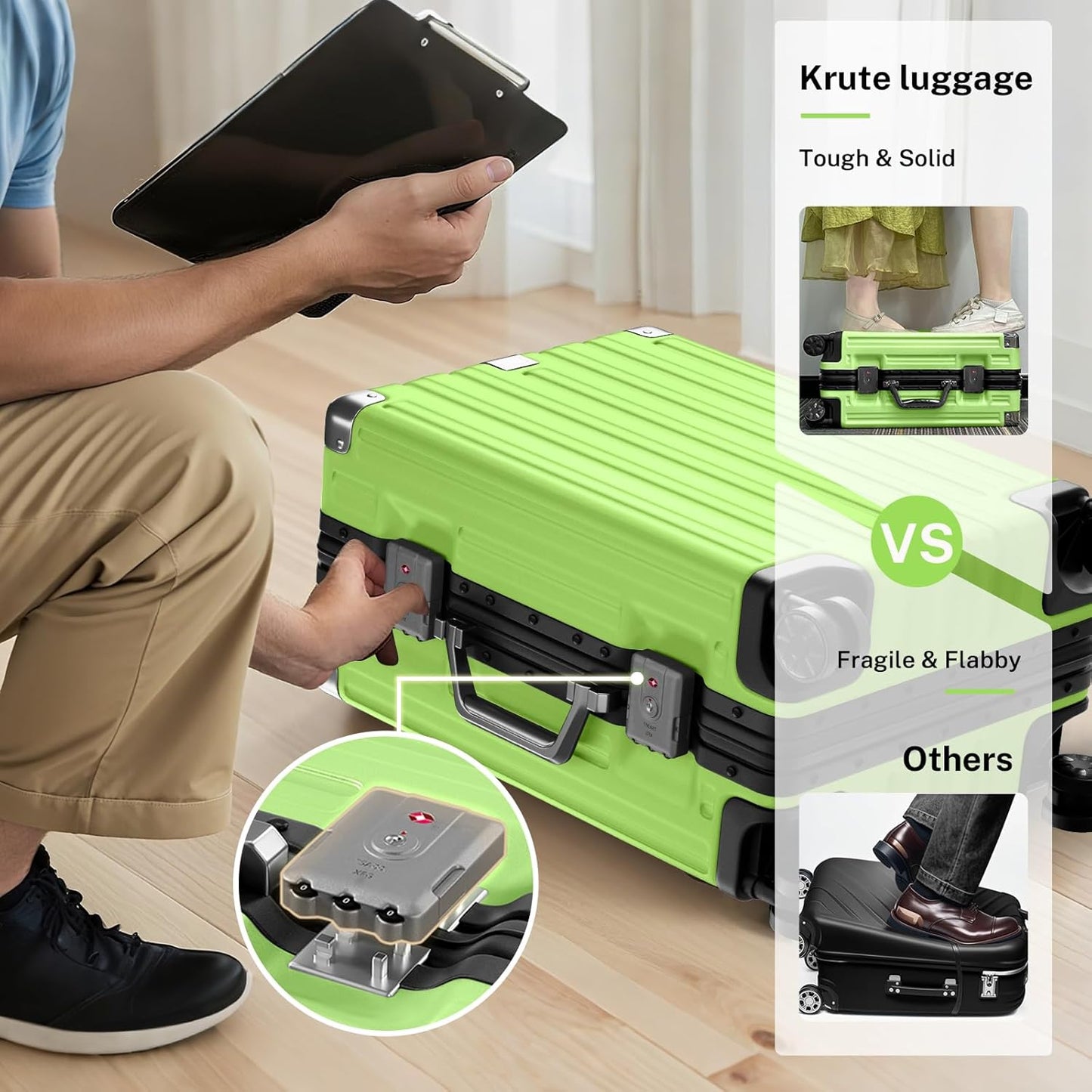 Krute Large Luggage 28 inch Zipperles Suitcase With Spinner Wheels USB Charger Hardside PC Aluminum Frame Luggages Checked Suitcases with TSA Lock (1 Piece)