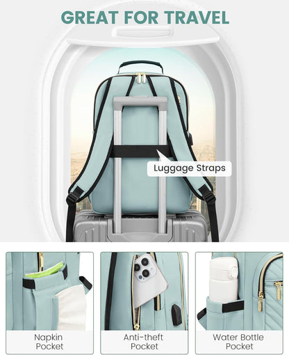 LOVEVOOK Laptop Backpack for Women, Travel Computer Work Bags with 17-inch Laptop Compartment, College School Student Bag Teen Backpacks For Girls, Outdoor Carry On Backpack Purse, Mint Green