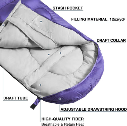 Atarashi Camping Sleeping Bag- 4 Seasons for Adults, Light, Warm, Extra-Large with Compression Sack- Great for Hiking, Backpacking & Outdoor Adventures