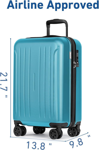 KYME Suitcase Hardshell With Double Spinner Wheels, PC+ABS TSA Lock Travel Luggage (Ocean Blue, 20" Carry On)