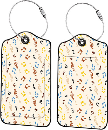 Luggage Tags for Suitcases, 2-Pack PU Leather for Cruise & Travel, Baggage ID Tags with Privacy Cover & Address Card, Durable Metal Ring, Kids Adults Travel Accessories, Dancing Notes