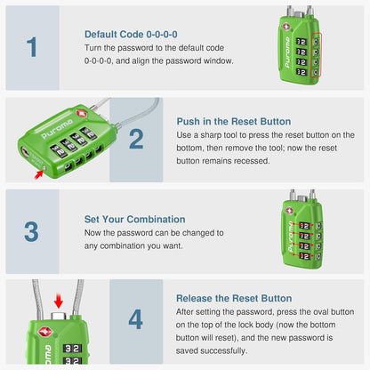 Puroma 2 Pack TSA Approved Luggage Locks, 4 Digit Combination Travel Locks Resettable Code Lock with Zinc Alloy Body for Suitcase, Toolbox, Backpack, Bag, Gym Locker (Green)