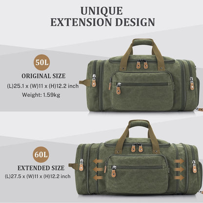 Gonex Canvas Duffle Bag 60L Travel Duffel Overnight Weekend Bag with Shoe Compartment (Army Green)