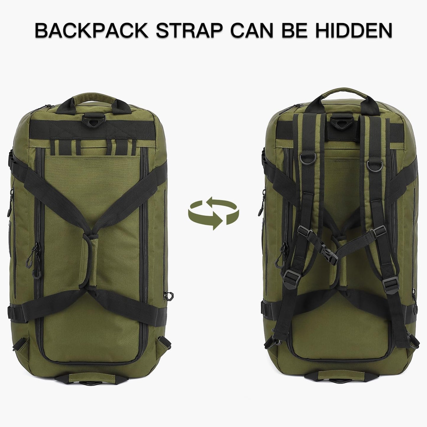 TUGUAN Extra Large Travel Duffle Bag Backpack for Men with Adjustable Dividers 120L Big Weekend Overnight Bag with ID Pocket Shoulder Strap Heavy Duty Sports Duffel Bags for Camping Gym, Green