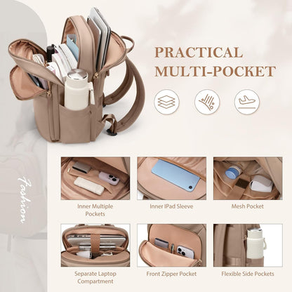 Travel Backpack for Women Personal Carry On Bag Business Weekender Hiking Multilayer Laptop Bag,16 Inch,Brown