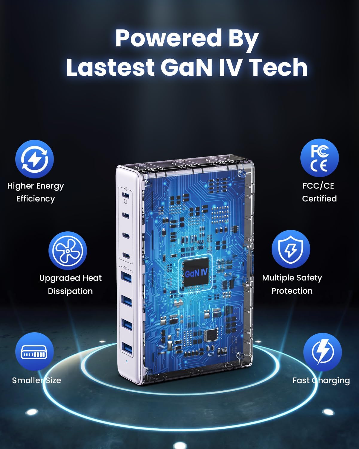 200W USB C Charger Block,GaN IV Charging Station 8 Ports,QC4.0 Fast Charging Station Hub+PD 65W USB C Laptop Charger Adapter Compatible with MacBook Air/Pro,DELL,iPhone 16/15,iPad,Steam Deck-Purple