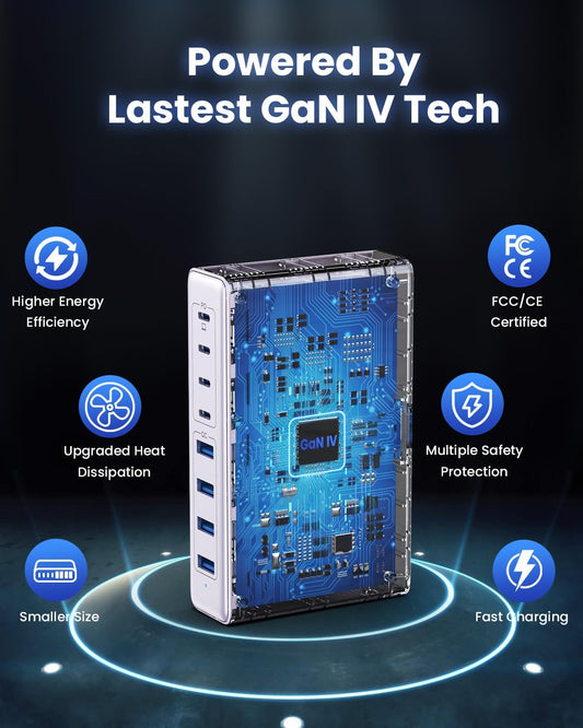 200W USB C Charger Block,GaN IV Charging Station 8 Ports,QC4.0 Fast Charging Station Hub+PD 65W USB C Laptop Charger Adapter Compatible with MacBook Air/Pro,DELL,iPhone 16/15,iPad,Steam Deck-Purple