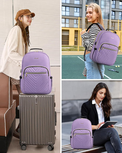 LOVEVOOK Laptop Backpack for Women, Travel Computer Work Bags with 17-inch Laptop Compartment, College School Student Bag Teen Backpacks For Girls, Outdoor Carry On Backpack Purse, Purple