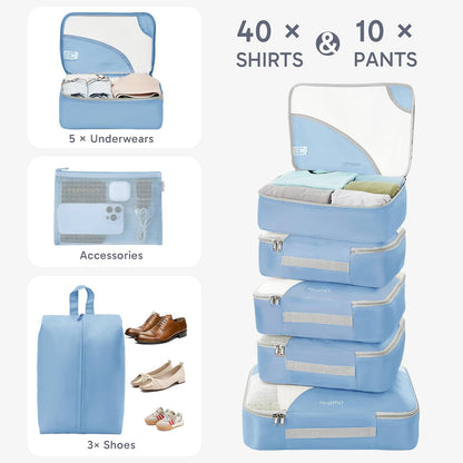 ALL INCLUDED 10 Set Durable Packing Cubes for Suitcases,OlarHike Essentials for Travel,UPGRADED Anti-Tear Stitching, NEW Improved Luggage Packing Organizers for Travel Accessories, Light Blue