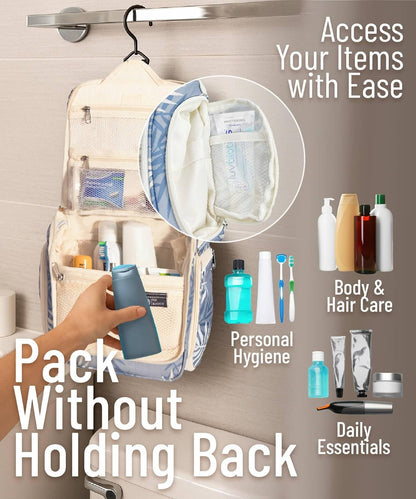 D&D Hanging Travel Toiletry Bag for Men and Women – Large Cosmetics, Makeup and Toiletries Organizer Kit with 10 Compartments, YKK Zippers, XXL Metal Swivel Hook, Water-Resistant Nylon