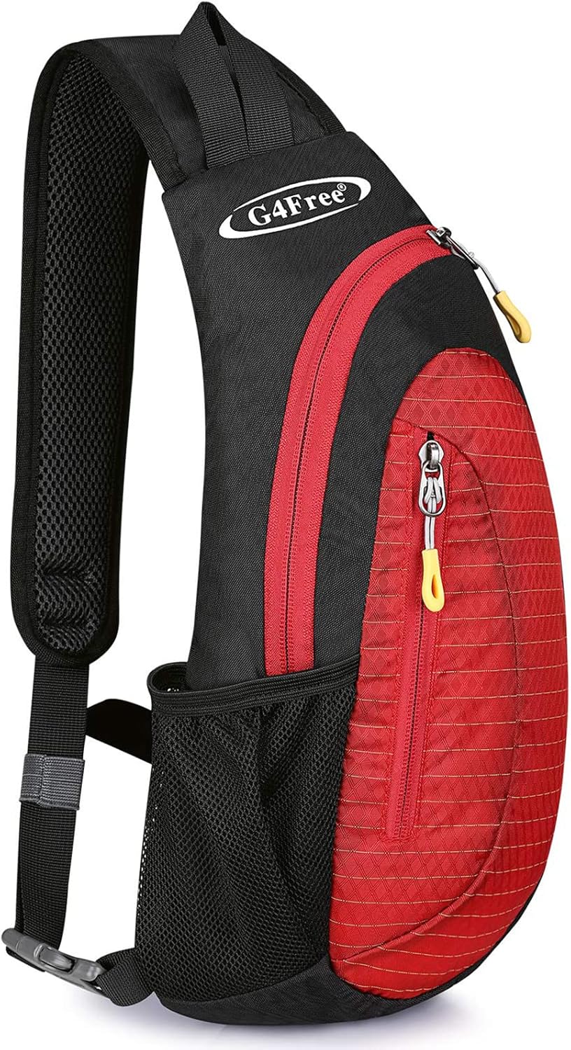 G4Free Sling Bag for Men Women, Small Crossbody Backpack Lightweight Chest Shoulder Bags for Travel, Outdoor and Sports (Black-red)