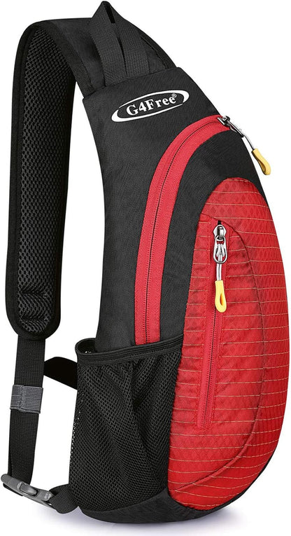 G4Free Sling Bag for Men Women, Small Crossbody Backpack Lightweight Chest Shoulder Bags for Travel, Outdoor and Sports (Black-red)