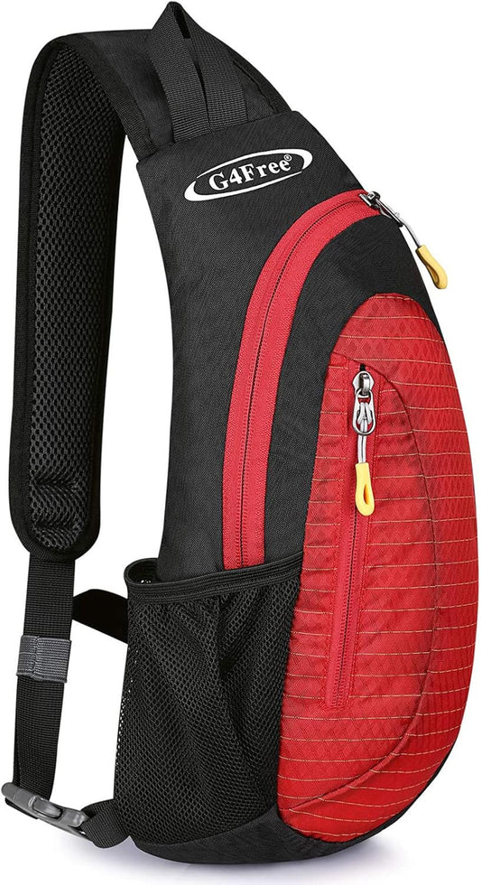 G4Free Sling Bag for Men Women, Small Crossbody Backpack Lightweight Chest Shoulder Bags for Travel, Outdoor and Sports (Black-red)