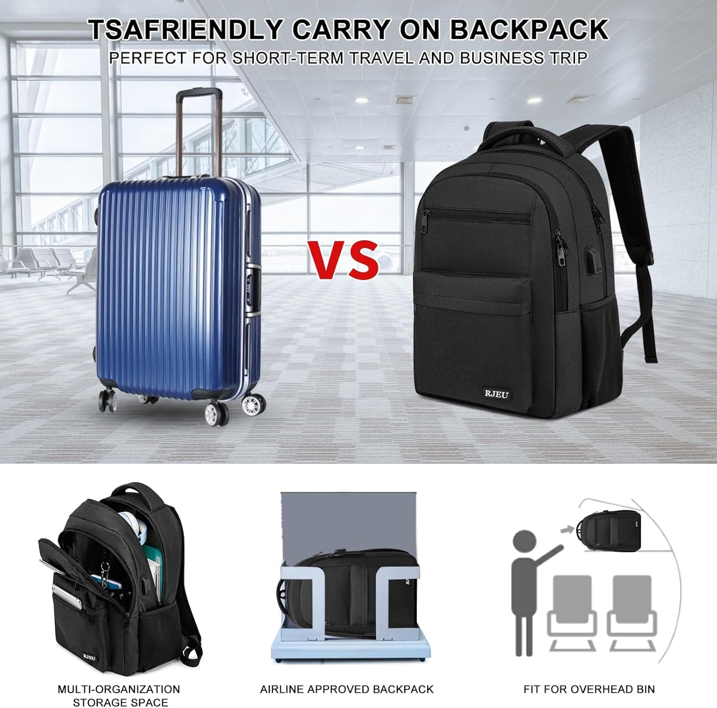 School Backpack for Teen Boys 15.6 Inch, USB Charging Port & Anti-Theft Water Resistant - School Bookbag College Business Ergonomic Backpack for Men Women, Black