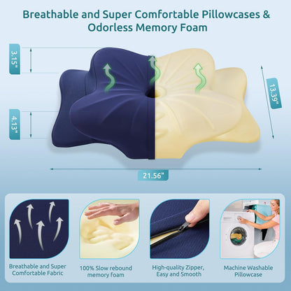 DONAMA Cervical Pillow for Neck and Shoulder,Contour Memory Foam Pillow,Ergonomic Neck Support Pillow for Side Back Stomach Sleepers with Pillowcase-Standard Size