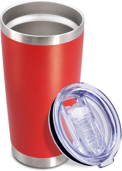 20 oz Tumbler Coffee Tavel Tumblers Bulk with Lid Stainless Steel Double Wall Vacuum Insulated Mug Powder Coated Cups fit Car Cupholder for Hot and Cold - Red, 1Pack