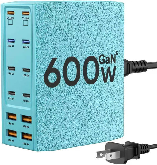 Charging Station (600W),12-Port USB C Charger Block with Dual 100W PD USB-C Fast Charging Station Hub for MacBook Pro/Air/All iPad Phone 17/16 15/14/13/Pro Max/Samsung Galaxy Note(Green)