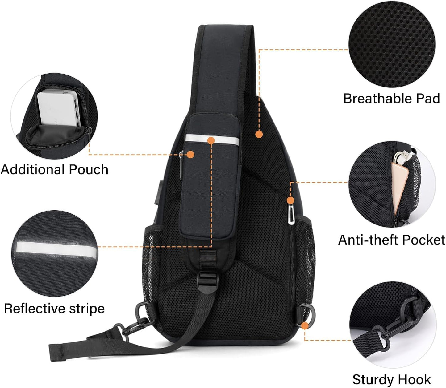 MOSISO Sling Backpack Bag, Crossbody Shoulder Bag Travel Hiking Daypack Chest Bag with Front Square Pocket&USB Charging Port