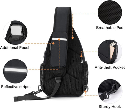 MOSISO Sling Backpack Bag, Crossbody Shoulder Bag Travel Hiking Daypack Chest Bag with Front Square Pocket&USB Charging Port