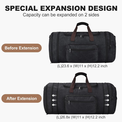 Felipe Varela 60L Duffle Bag for Men, Large Canvas Expandable Duffle Bag for Travel, Mens Carry on Luggage Weekender Gym Overnight Duffel Bags for Traveling, Black