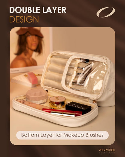 Graduation Present for Women Unique, Makeup Bag with Handle, Initial Double Layer Cosmetic Bag with Makeup Brush Organizer, Cute Cosmetic Pouch for Women, Gifts for Friend Female Mom