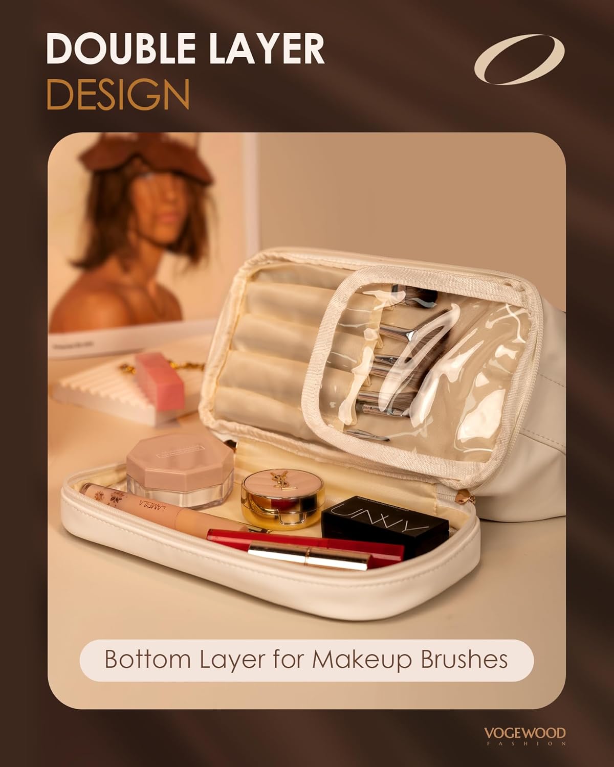 Birthday Gifts for 15 16 17 18 19 Year Old Girls Gifts, Personalized Makeup Bag with Handle, Initial Double Layer Cosmetic Bag with Makeup Brush Organizer, Cosmetic Pouch for Women