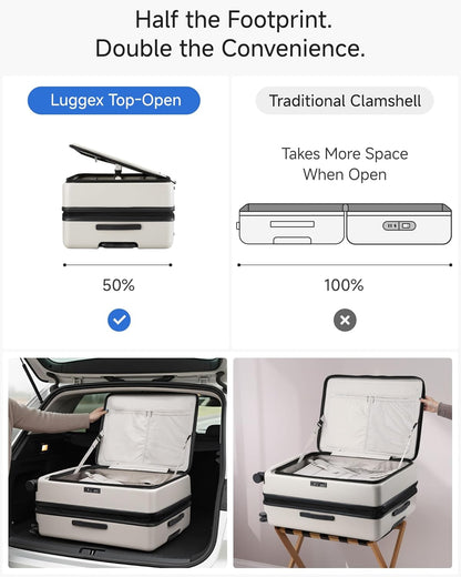 LUGGEX Checked Suitcase Top Opening, FLT Expandable Polycarbonate Hard Shell Suitcase with Wheels (FLO-Lite, Beige, 28 Inch, 105L-115L)