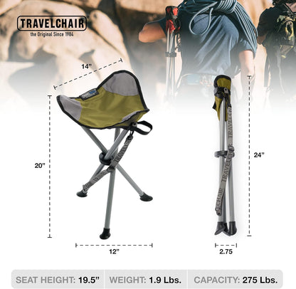 Travel Chair Slacker Tripod Chair for Camping, Lightweight Chair, Adjustable Carry Strap for Easy Transport | Oversized Duck Feet for Improved Stability | Perfect for Outdoor Adventures (Green)