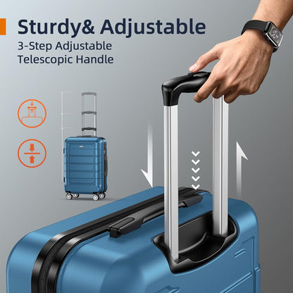 SHOWKOO Luggage Sets Expandable PC+ABS Durable Suitcase Sets Double Wheels TSA Lock 4 Piece Luggage Set Navy