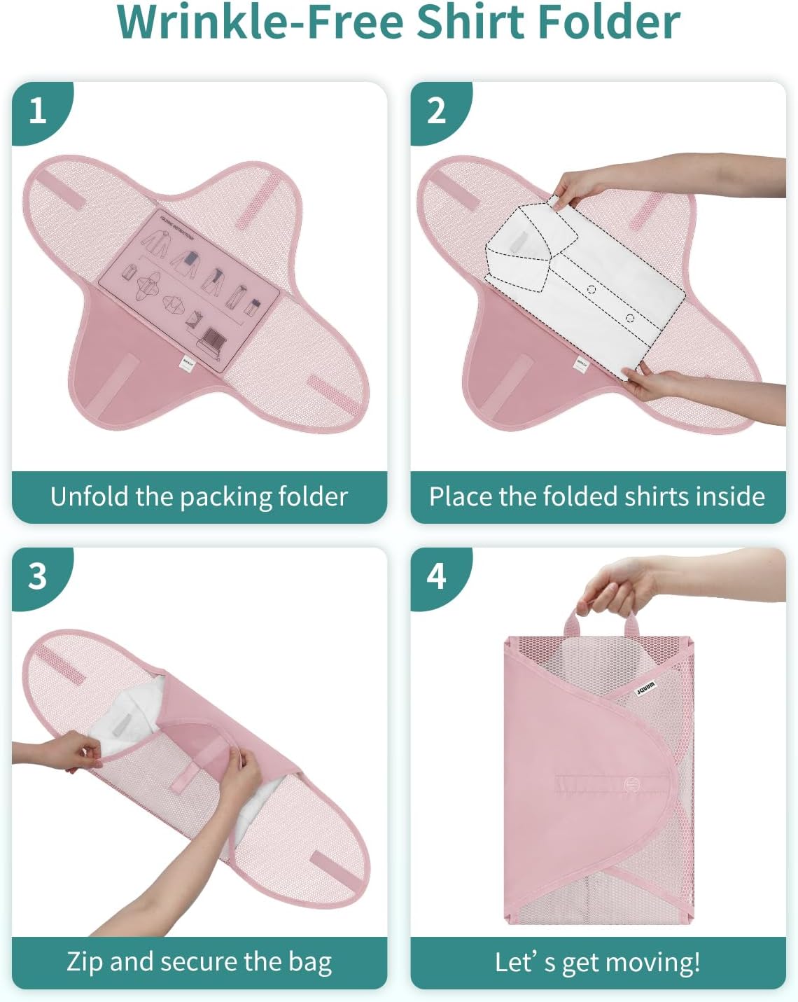 WANDF 7 Set Compression Packing Cubes for Travel, Shirt Folder for Wrinkle-Free, Suitcase Organizer Bags Set for Carry-On Checked Luggage Duffle Bag Women Men(Pink)