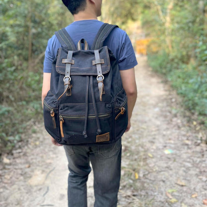 AUGUR High Capacity Canvas Vintage Backpack - for School Travel 12-15.6" Laptop Backapcks for Men Casual Daypacks Rucksack (L-Black)