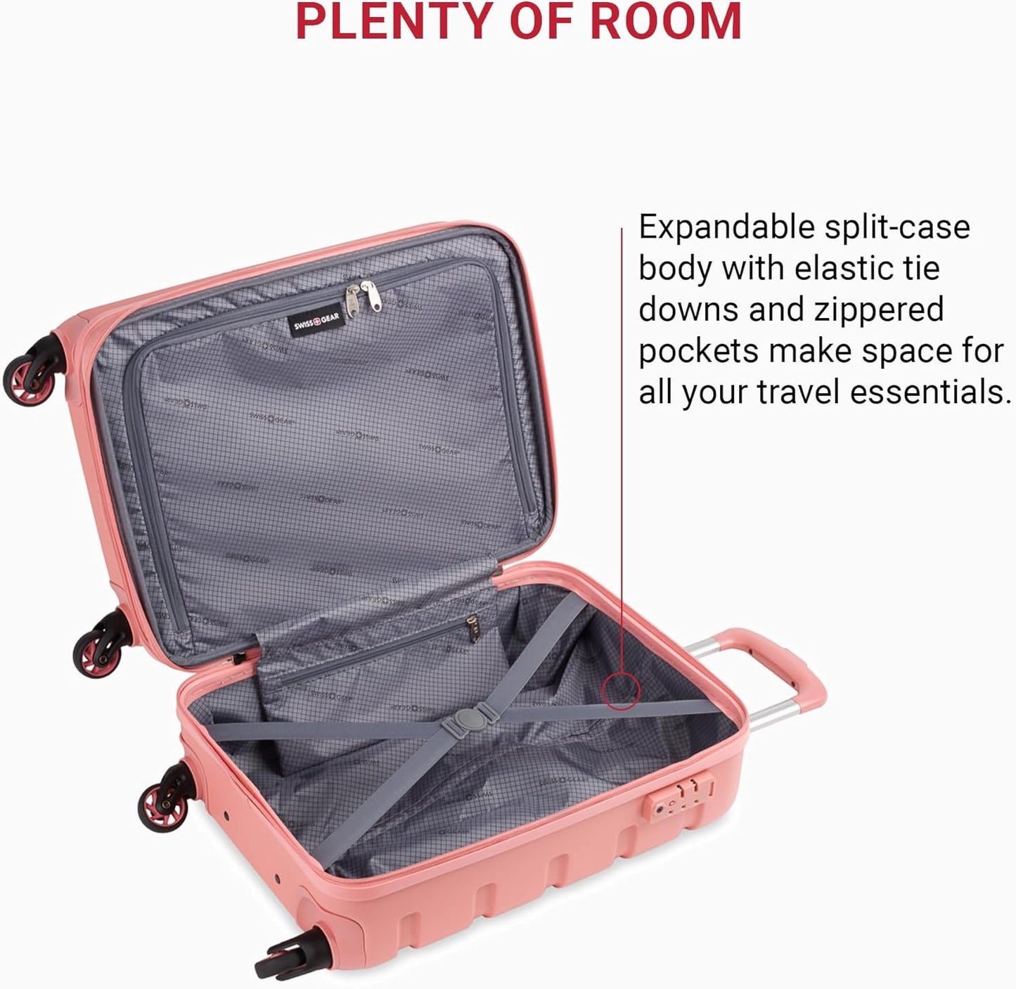 SwissGear 7366 Hardside Expandable Luggage with Spinner Wheels, Coral Almond, Carry-On 19-Inch