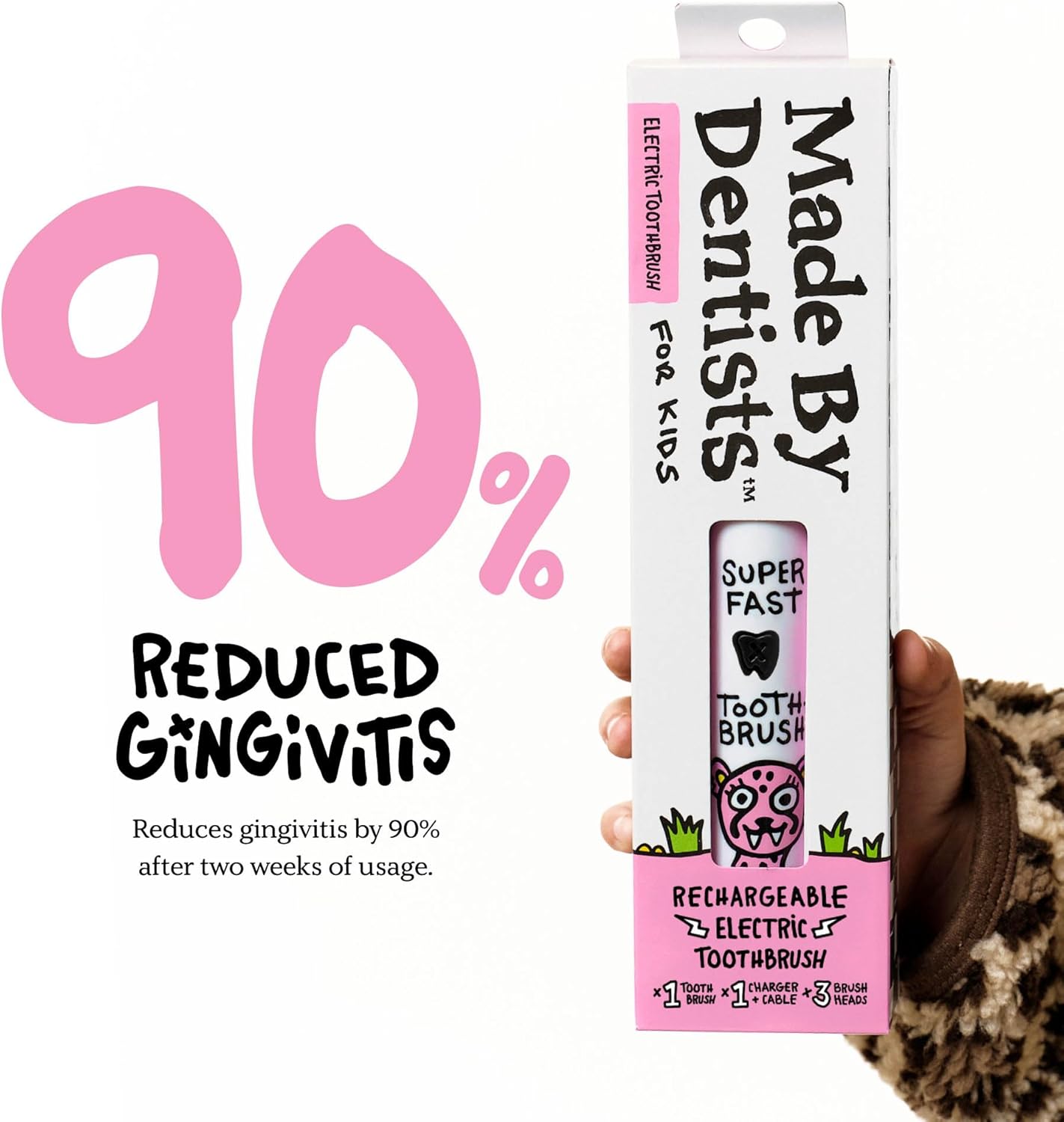 Kids Electric Toothbrush - Rechargeable Vibrating Toothbrush with Timer, Includes 6 Replacement Heads, Gently Cleans Teeth, for Girls and Boys, Kids & Toddlers Age 2+, Cheetah