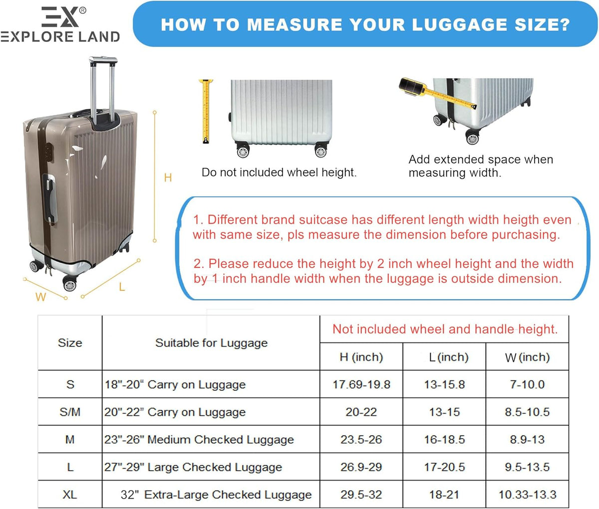 Explore Land Clear Luggage Cover Tough Protector Fits for 27-29 Inches Suitcase for Travel Airplane (PVC Gray, L)